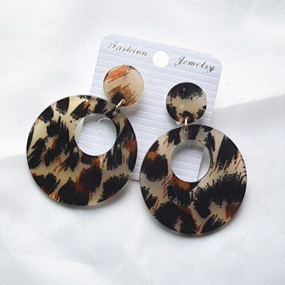 5/$25 Leopard Print Acrylic Circular Earrings - Picture 2 of 5